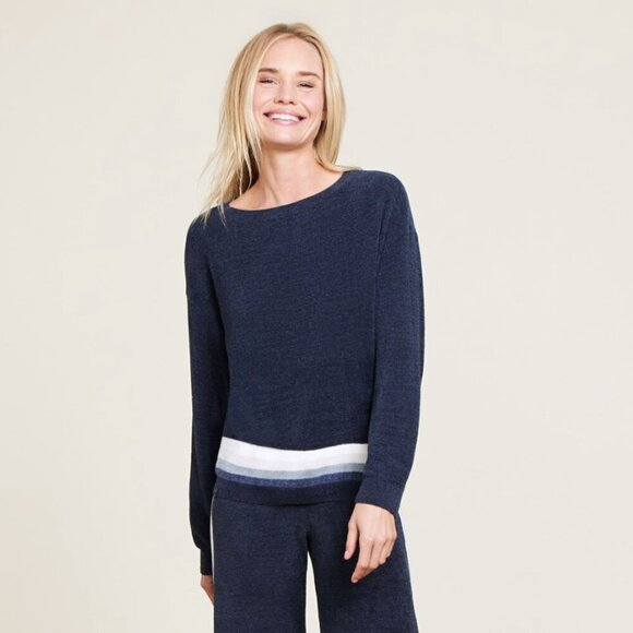 Barefoot Dreams Sweaters - Barefoot Dreams CozyChic Ultra Lite Multi-Stripe Pullover, Indigo Blue, Large